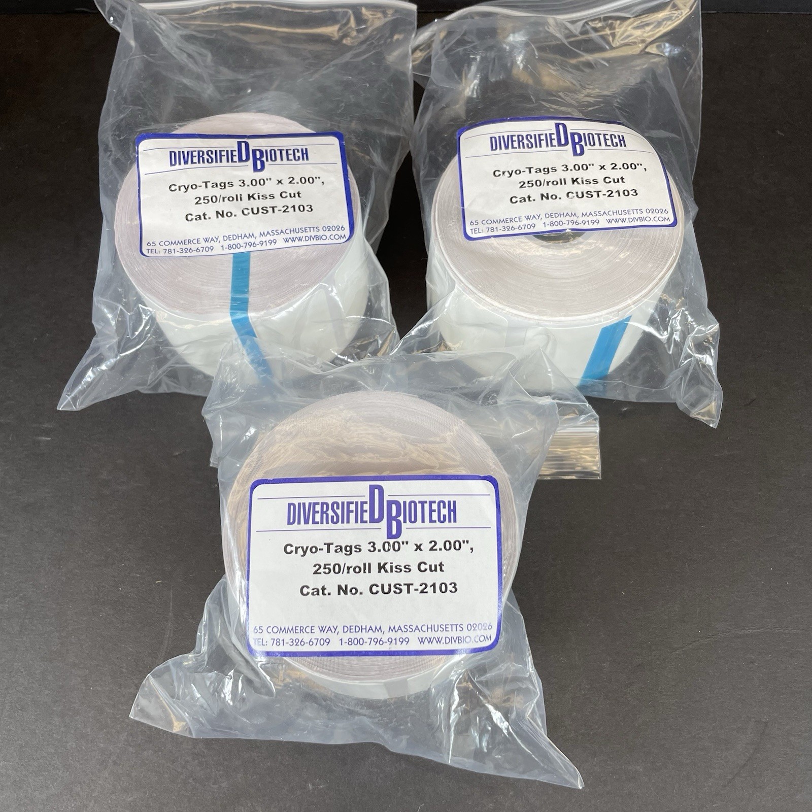 Diversified Biotech Cryo-Tags 3” x 2” CUST-2103 Lot of 3, 250 Labels Per Roll