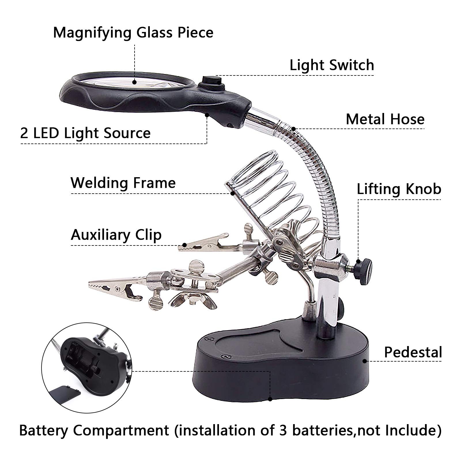 3.5X12X Helping Hands Soldering Station LED Light Magnifier Stand PCB Repair