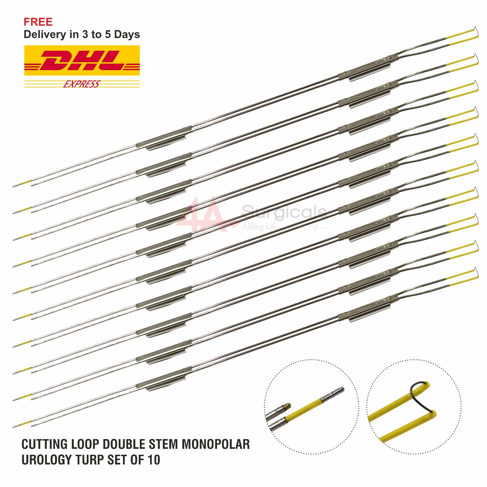 4A CUTTING LOOP DOUBLE STEM MONOPOLAR UROLOGY SET OF 10_