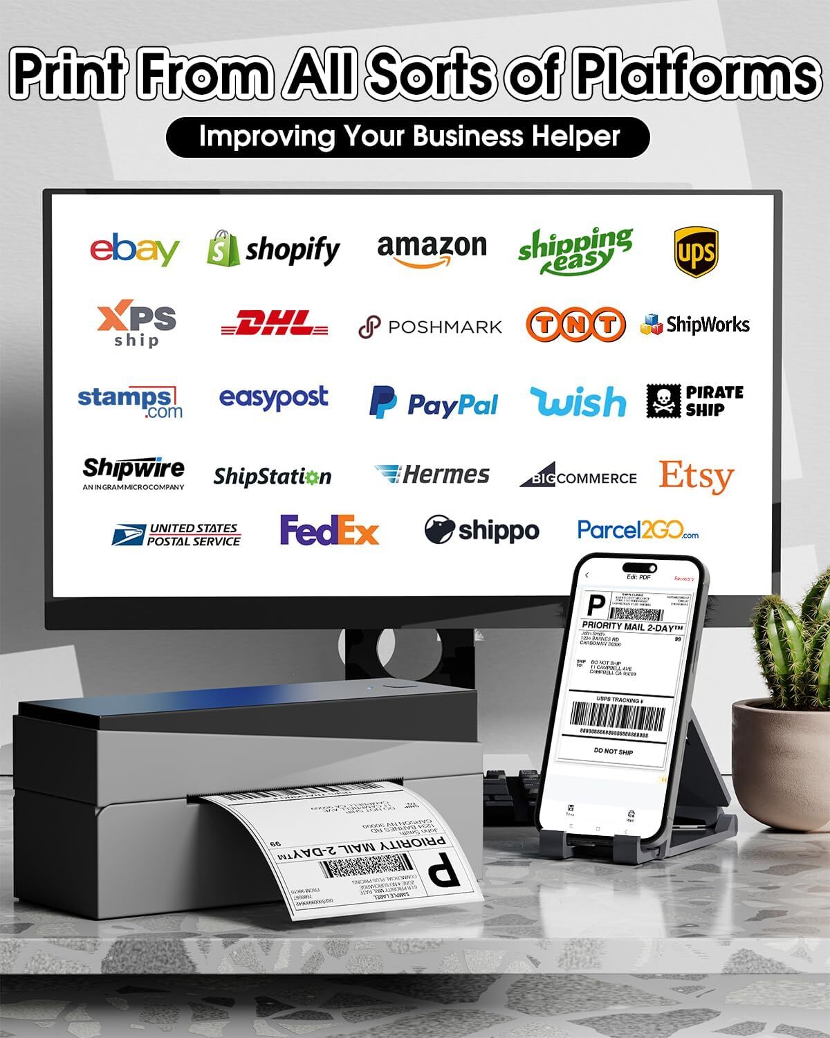 Phomemo PM-249BT Bluetooth Thermal Shipping Label Printer for USPS eBay Etsy