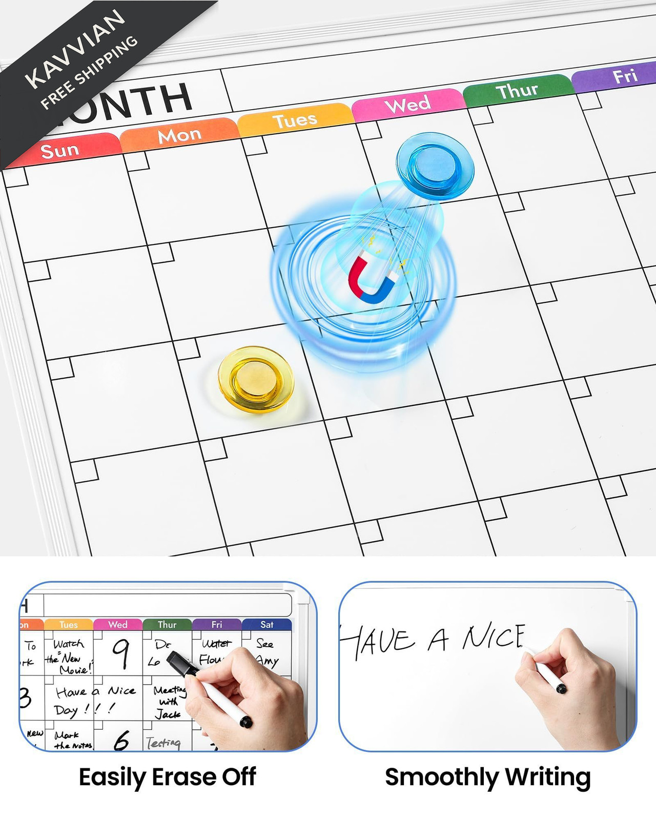 VITEVER Calendar Whiteboard for Wall, Double-Sided Dry Erase Board, White