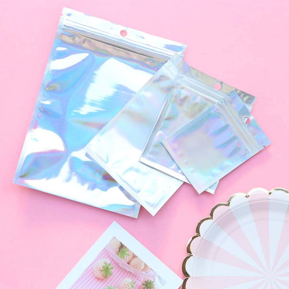 200 Pack Holographic Colored Foil Bags, 4 Sizes, Reusable, Multicolor…
