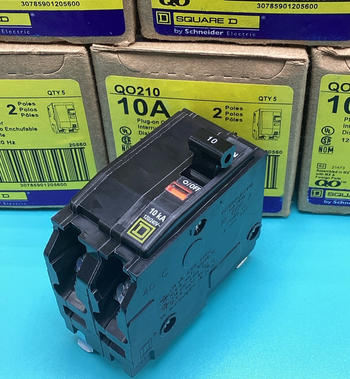One (1) New Circuit Breaker Square D QO210 10 Amp 2 Pole 120/240V Plug-In