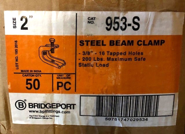 Bridgeport 953-S 2″ Steel Beam Clamp NEW BOX OF 50