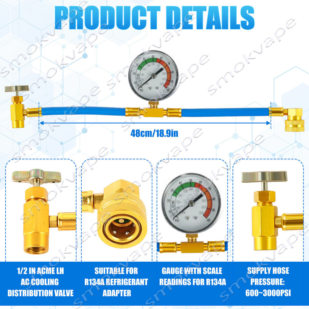 Refrigerant Recharge Kit A/C R134-a Self-Sealing Adapter for AC Sealing cans