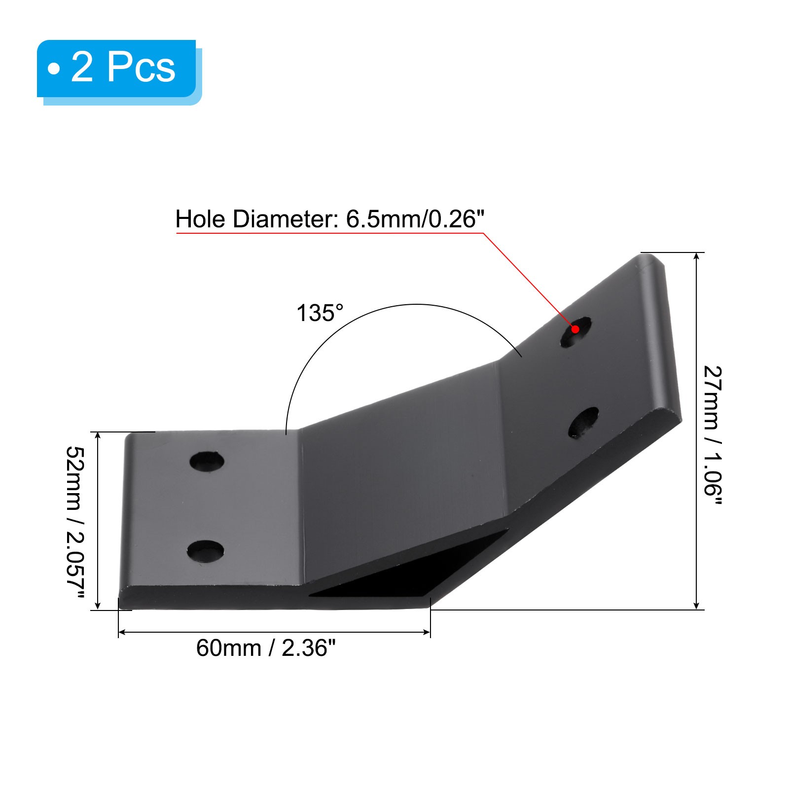 2Pcs 135 Degree Aluminum Profile Corner Brackets 2.36 x 2.05 Inch Black