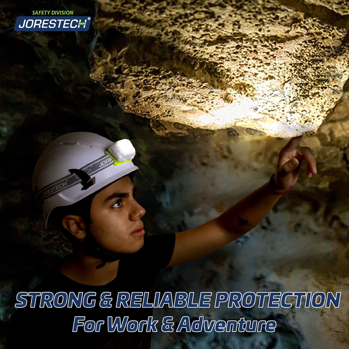 Rock Climbing Caving Rescue Safety Helmet hard hat with IPX4 Head Lamp JORESTECH