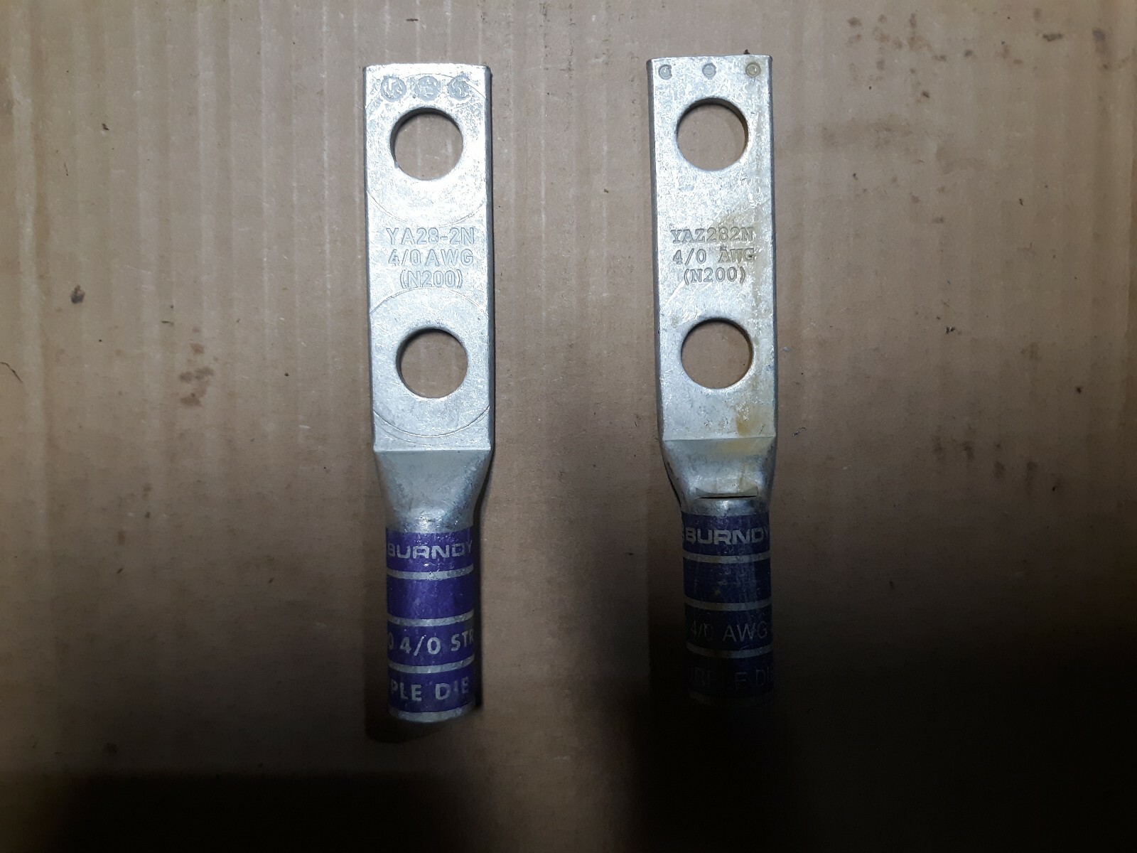 Burndy YA28-2N 4/0 AWG purple die 15 compression lug Lot of 2