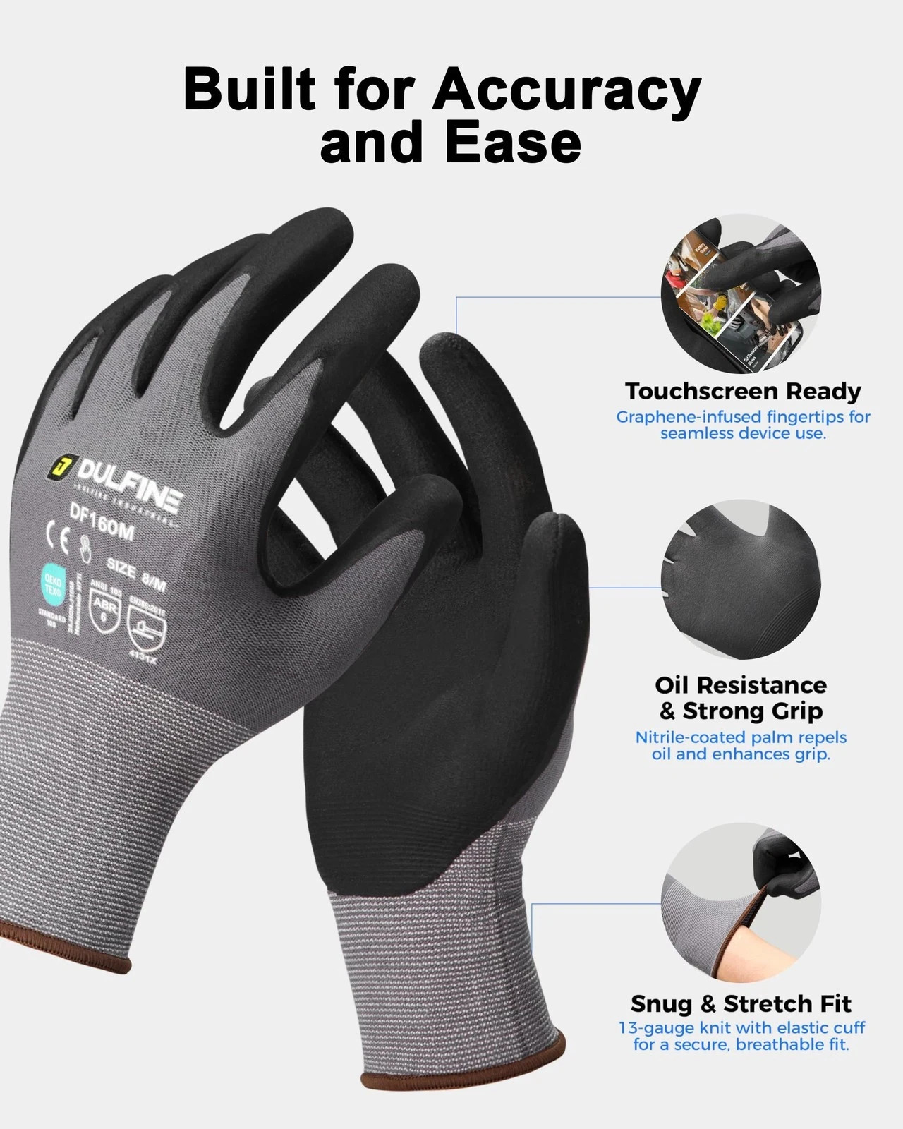DULFINE Safety Work Gloves MicroFoam Nitrile Coated-12 Pairs Pack,Seamless Kn…