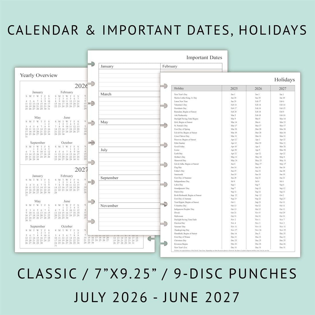 2026-2027 Planner Refills for Happy Planner Classic Notebook, Weekly & Monthly,