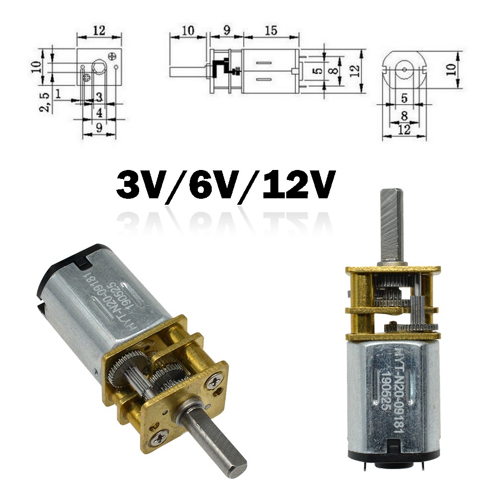 GA12-N20 DC 3V/6V/12V Micro Electric Gear Motor Speed Reduction Metal Gearbox