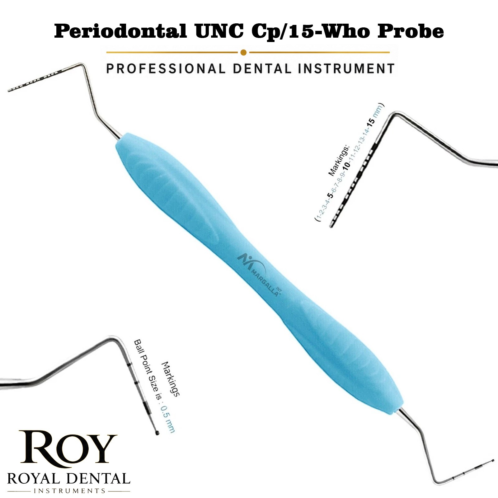 Dental Periodontal Probes UNC-15, WHO Ball Ended BPE Probe Markings Color Coated