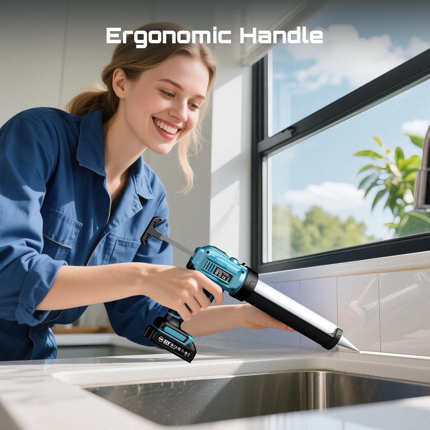 Cordless 4 Speeds Caulking Gun 21V Battery Powered Caulk Gun 10oz/300ml No Drip