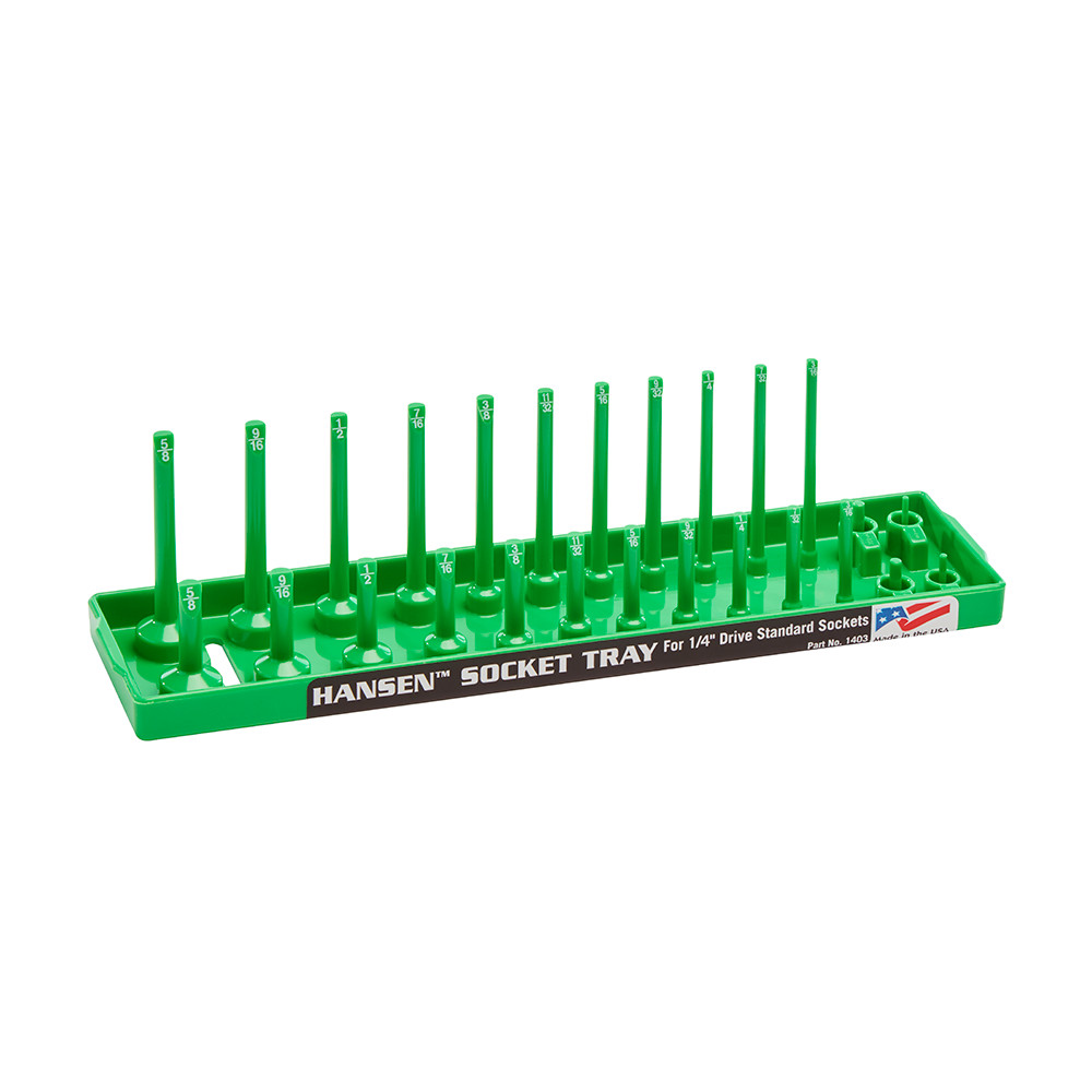 Hansen 6pc Socket Organizer Tray Rack Holder Metric SAE 1/4″ 3/8″ 1/2″ Green