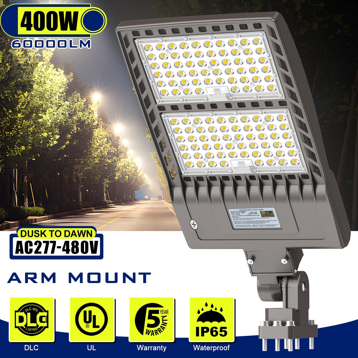 400W LED Parking Lot Light Commercial Shoebox Pole Lamp 277-480V 60,000lm 5000K
