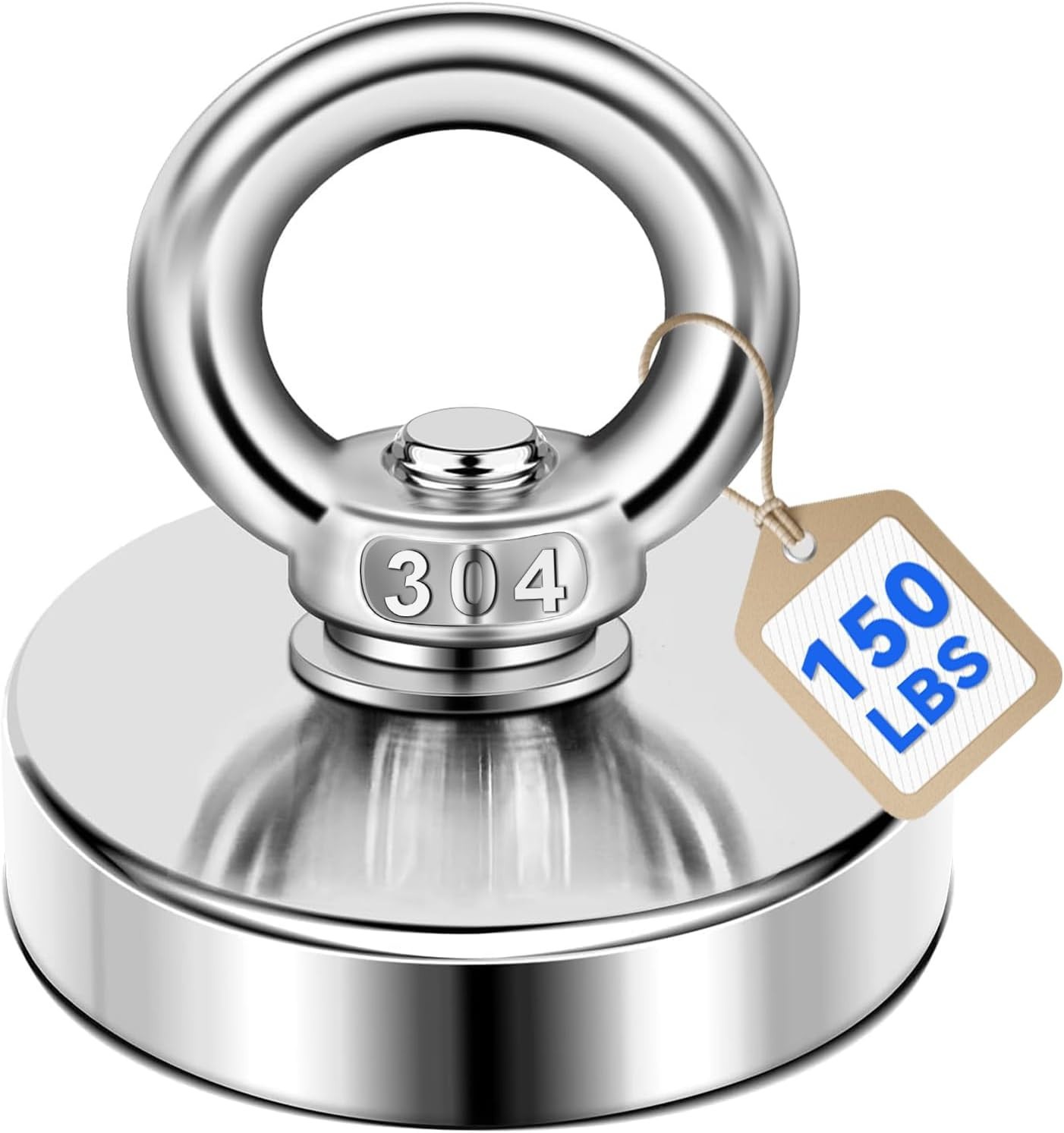 150 Lb Neodymium Fishing Magnet 1.42 Inch with Eyebolt for Salvage & Retrieval
