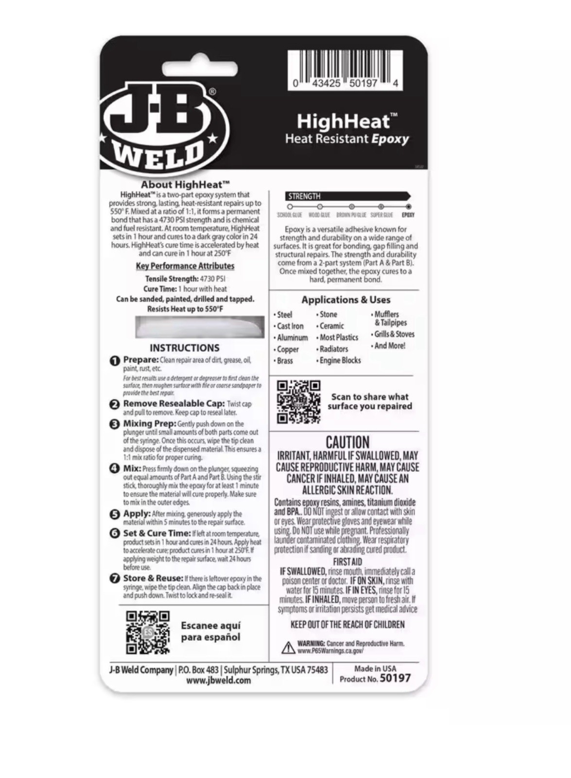 Highheat 25 Ml (0.85 Fl. Oz.) Temperature Resistant Epoxy Syringe – Set Of 2