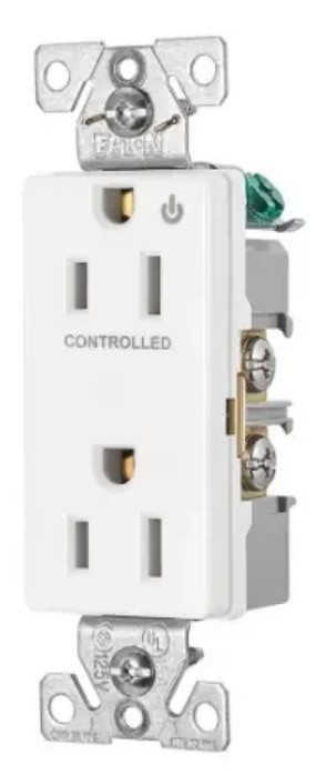 Eaton Construction Grade Half-Controlled Receptacle, 6252CHW, 2 pole, 3 wire