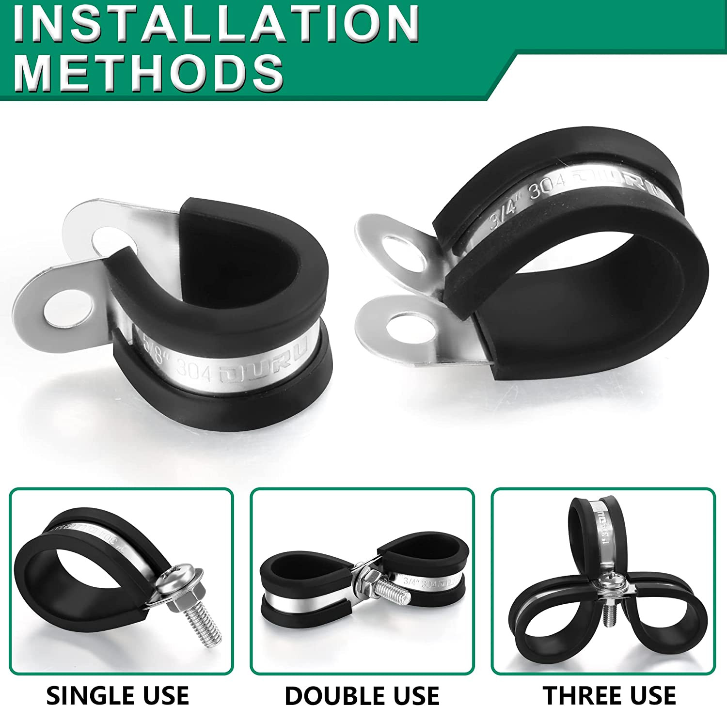 20Pcs 3/4″ Stainless Steel Cable Clamps, Rubber Coated Cushioned Insulated Clamp