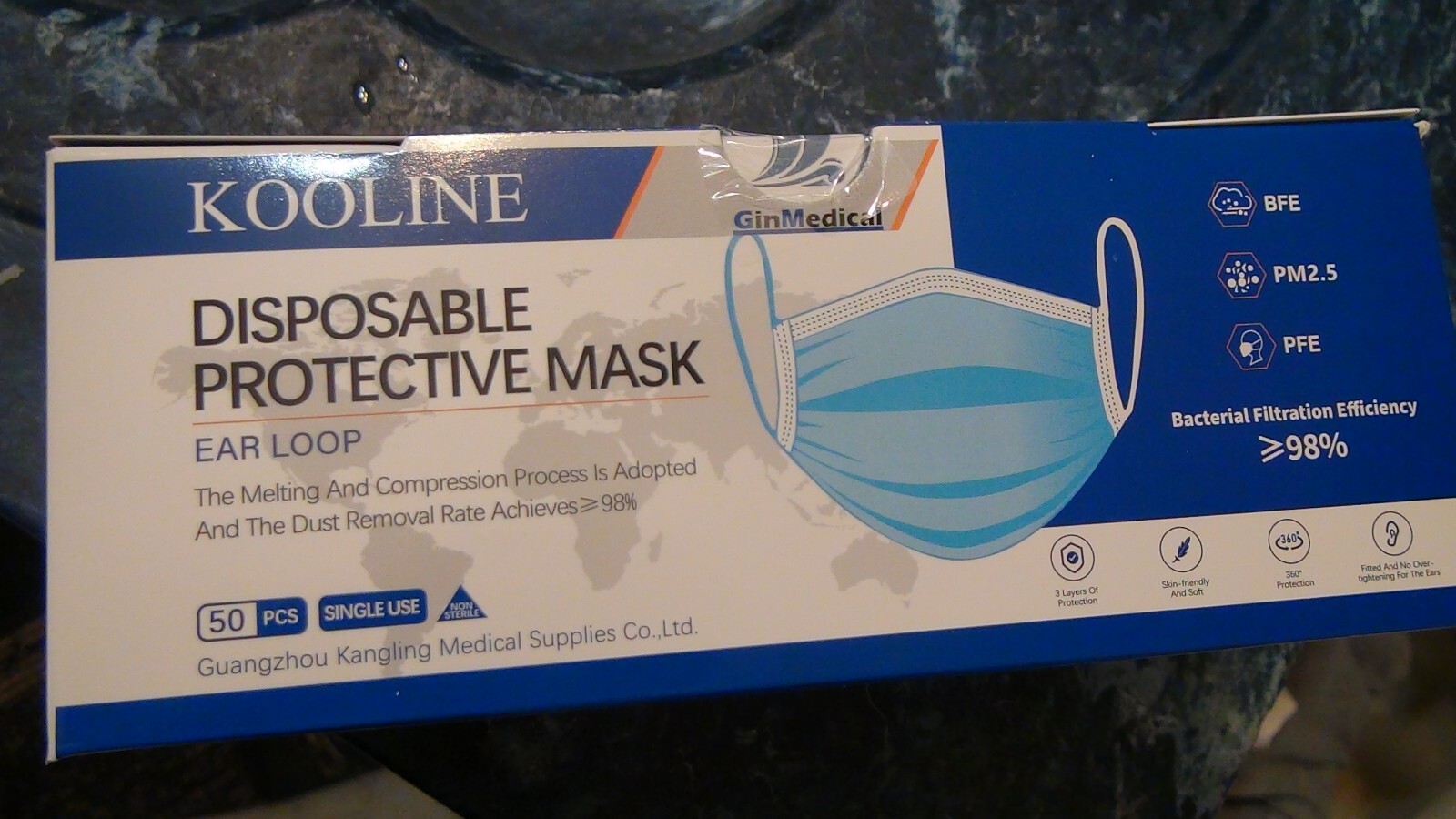 2000 Pcs 40 Sealed Boxes 3 Ply Medical Ear-Loop Face Masks ASTM L-1 Blue RFE 98%