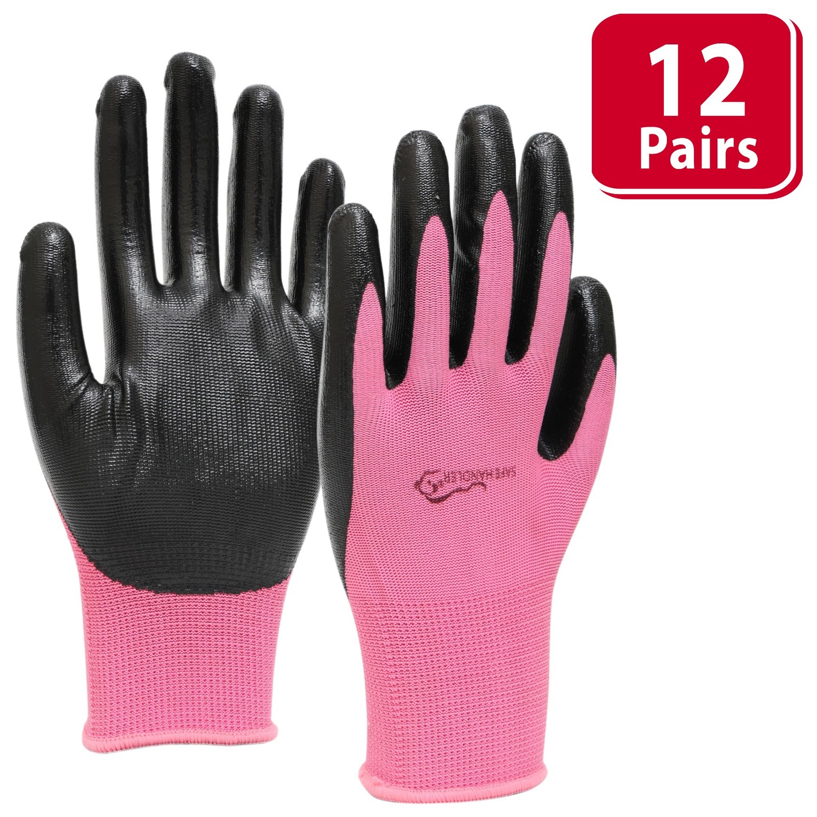 Nitrile Work Gloves, Abrasion Resistant, OSFM (12 Pairs)
