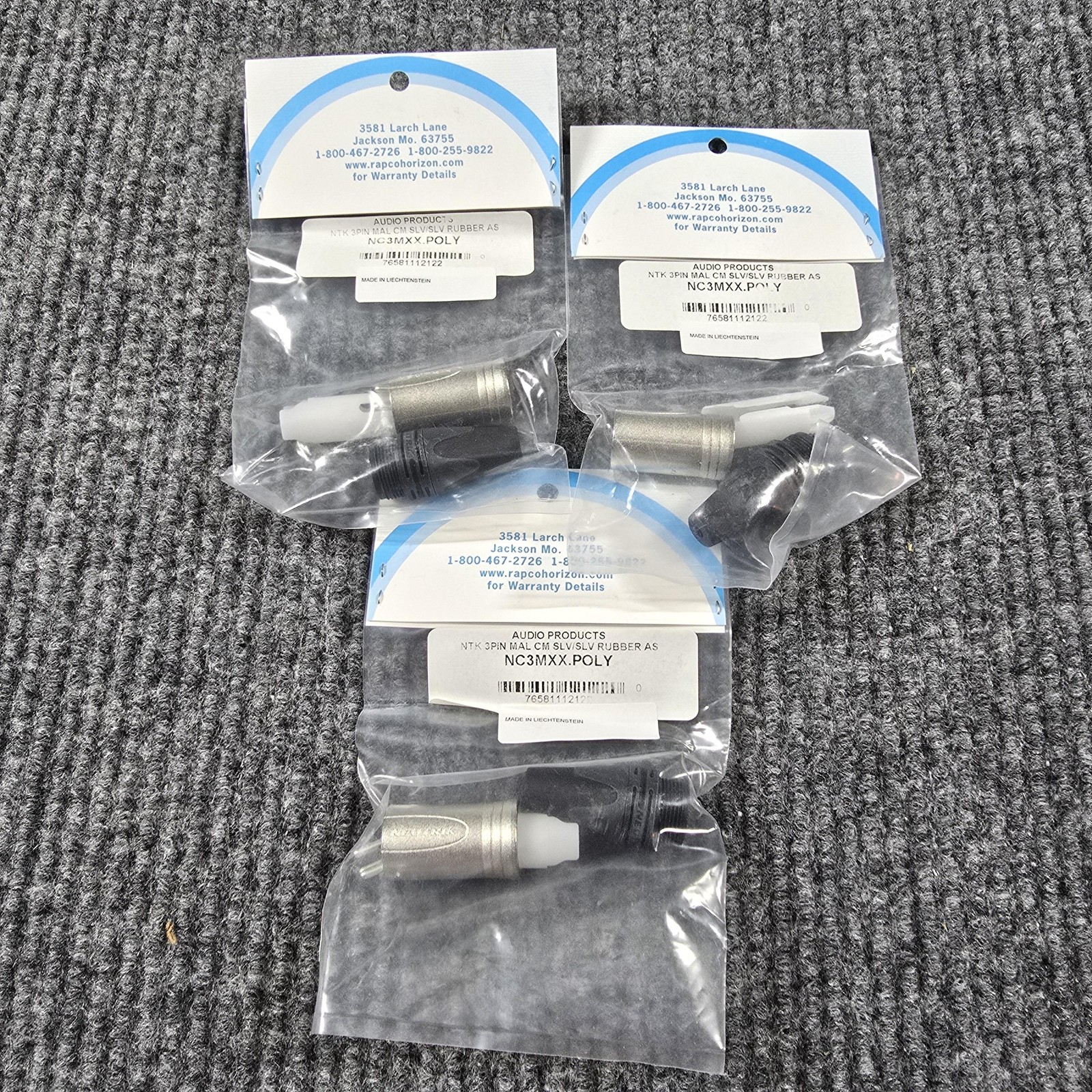 Neutrik NC3MXX.POLY 3 Pin Male XLR Connector Silver Rubber Audio Plug Lot of 3