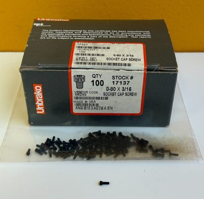 Unbrako 17137 (Box of 100) 0-80 Thread x 3/16″, Socket Head Cap Screws. New!