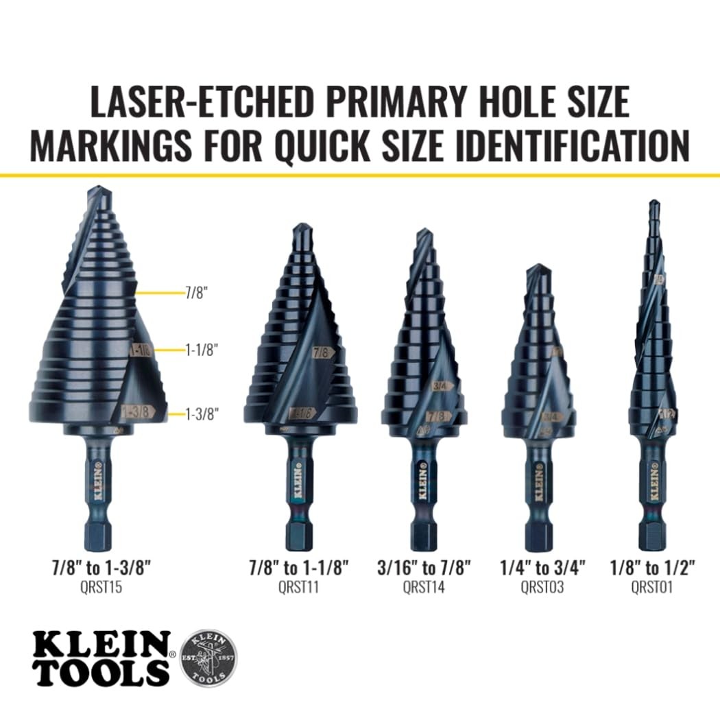 Klein Tools QRST15 Step Drill Bit 7/8 to 1-3/8-Inch Hex Shank