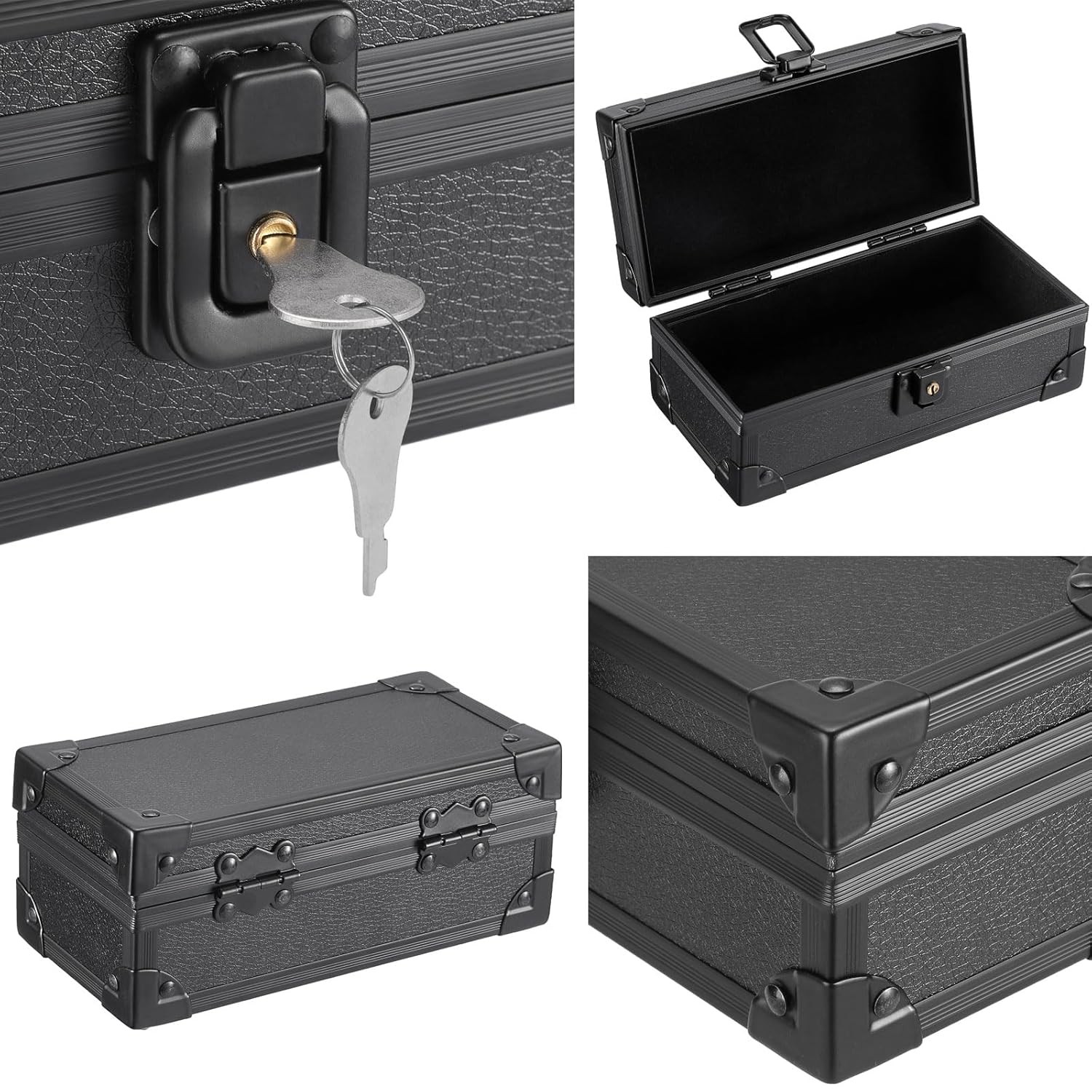 Black Lockable Aluminium Alloy Cash Box with Secure Lock Money Storage Case