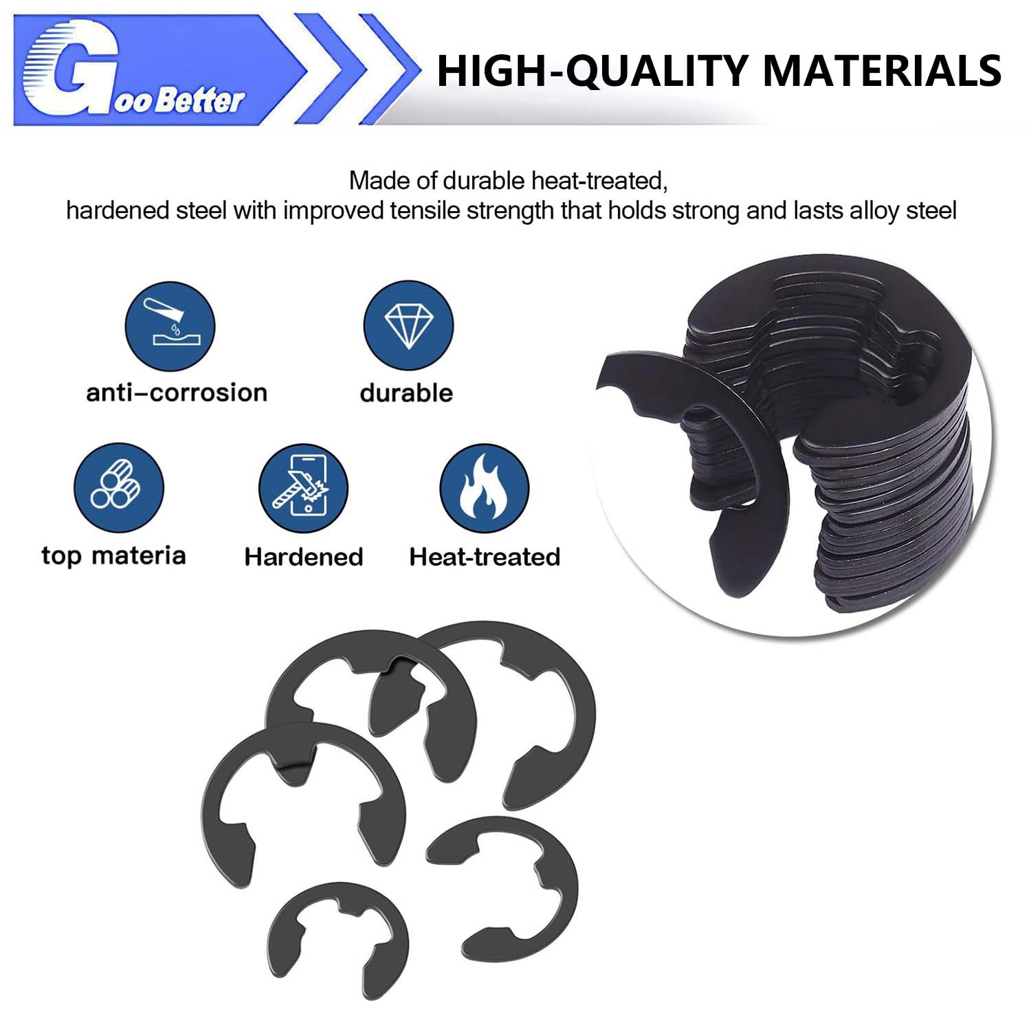 300 Pcs E-Clip Assortment Set Heat Treated High Carbon Circlip Kit 9 SAE Sizes