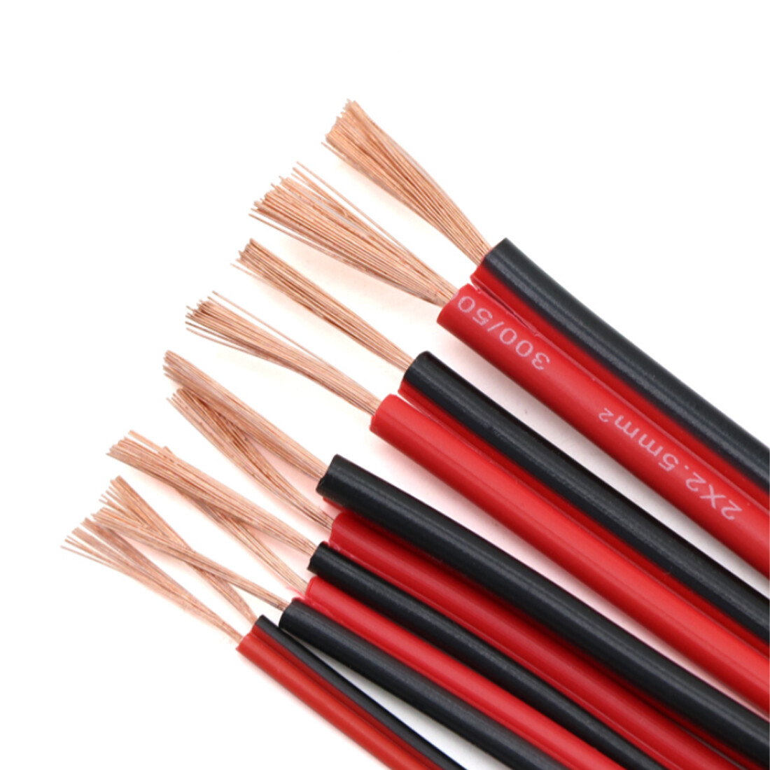 Twin 2 Core Cable 0.3mm² ~ 2.5mm² Flat Thin Wall Wire Red/Black Automotive