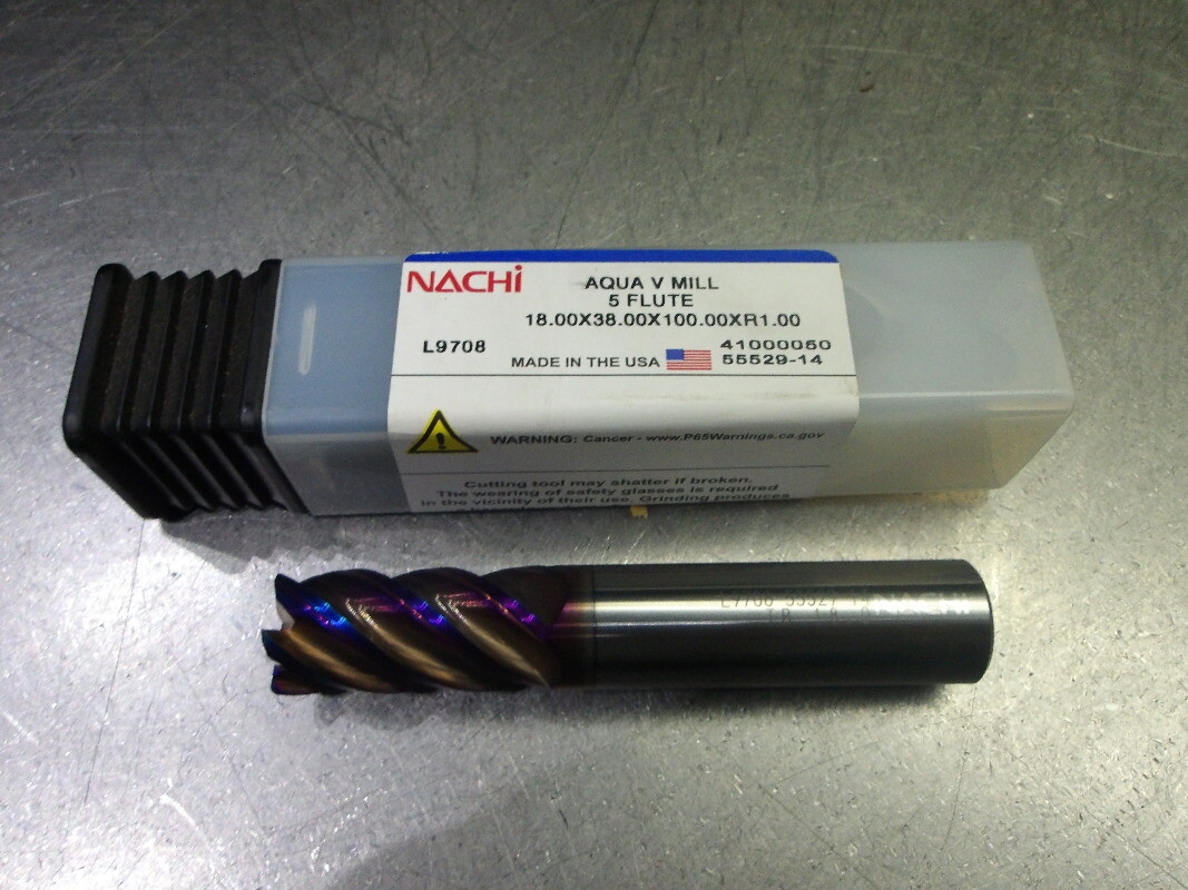 Nachi 18mm 5 Flute Carbide CR Endmill 18.00×38.00×100.00xR1.00 (LOC1012A)