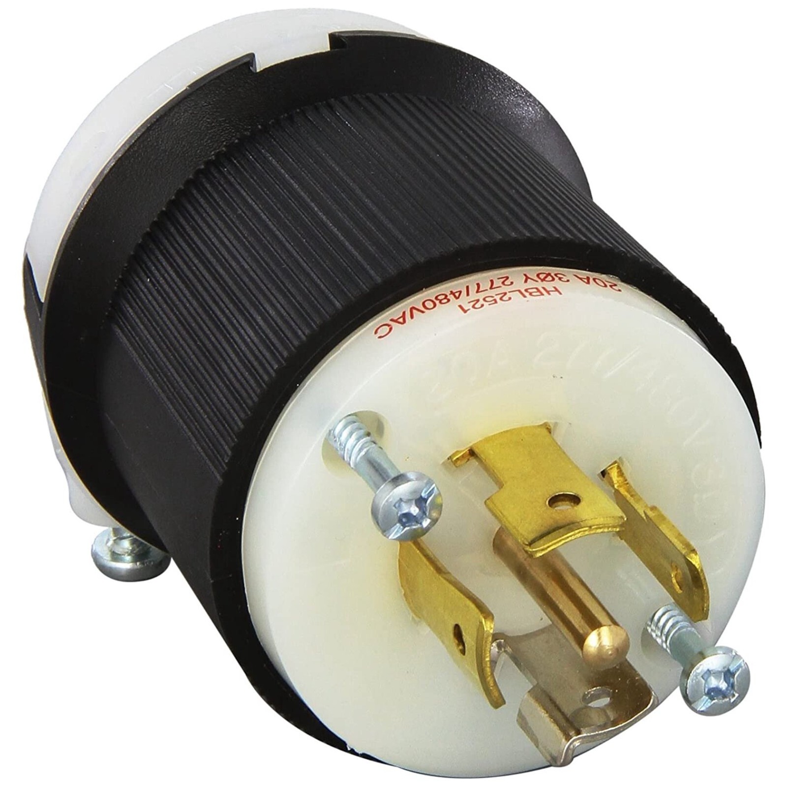 Hubbell HBL2521 4 Pole 3 Phase 20A Insulgrip Locking Plug – Black/White