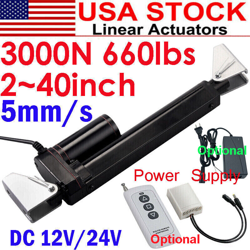 Electric Linear Actuator Motor 12V 24V 3000N 660lb 2″~ 40″ Heavy Duty Waterproof