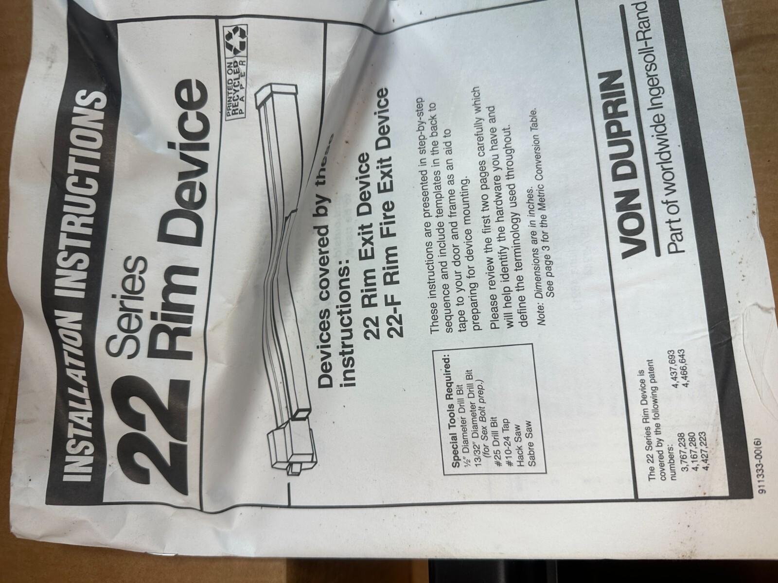 Von Duprin 22K-F 3′ SP313, 139001 Exit Device 299F Strike New in Box