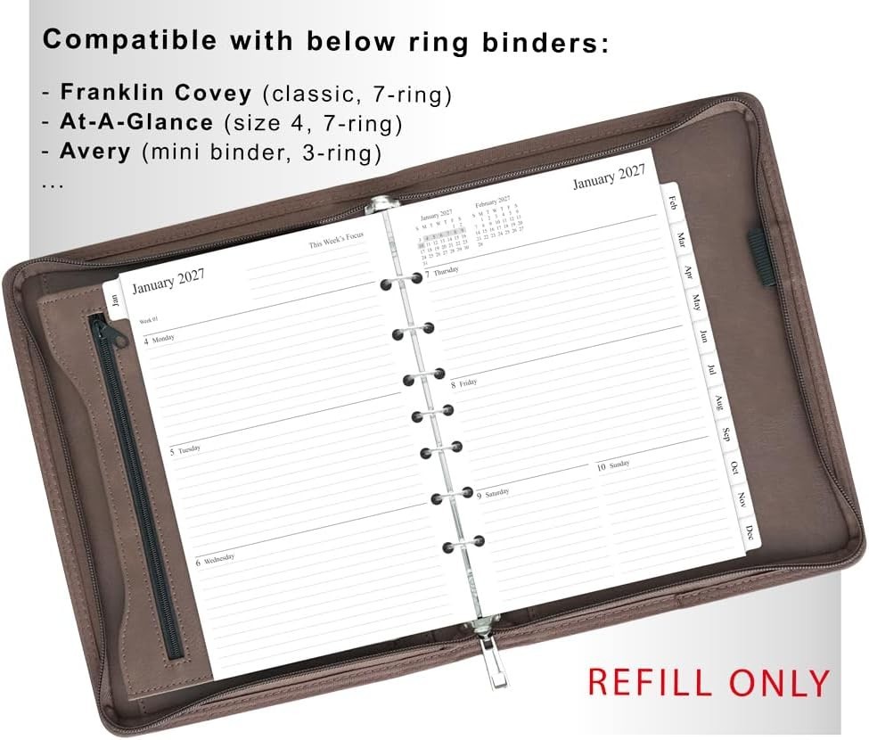 2027 Weekly & Monthly Planner Refill, 5-1/2″ x 8-1/2″, Jan 2027 to Dec 2027, …