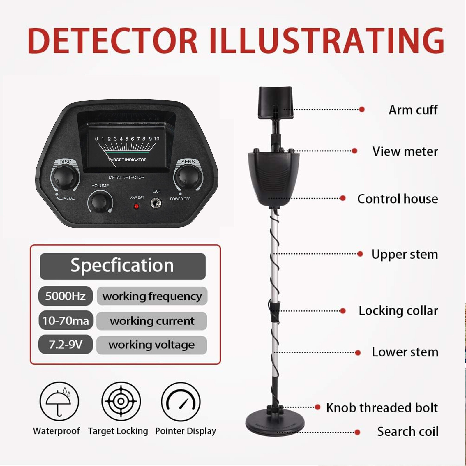 Waterproof LCD Metal Detector, Deep-Sensitive Search for Coins, Jewelry & Relics