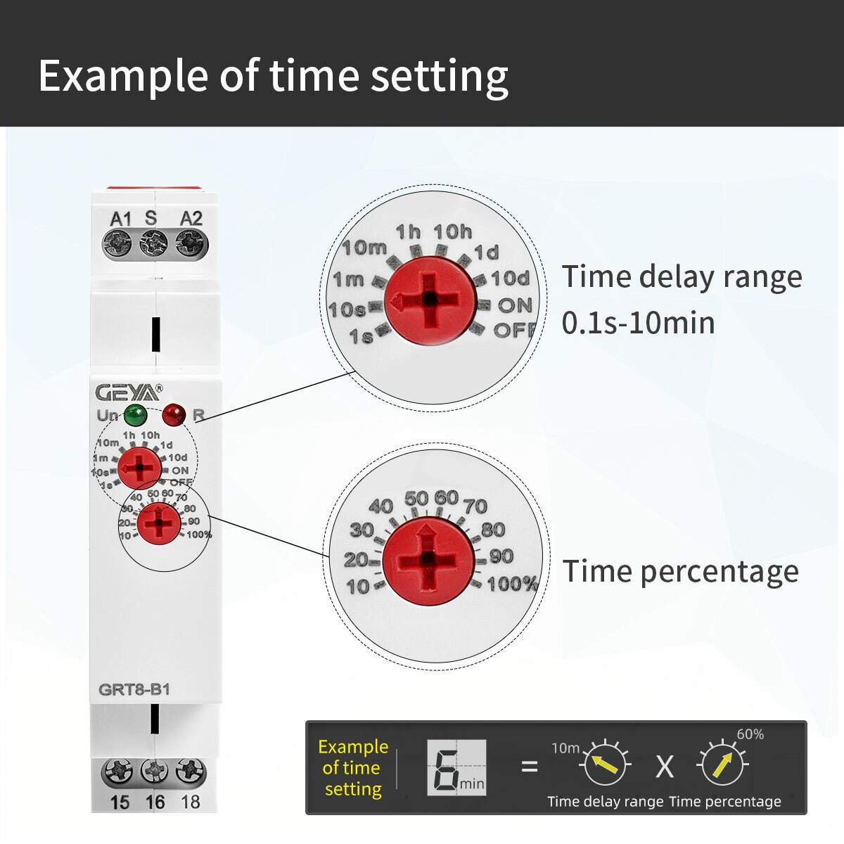 GEYA On Delay Off Delay Timer Relay Time Delay Relay AC/DC12V-240V 16A Din Rail