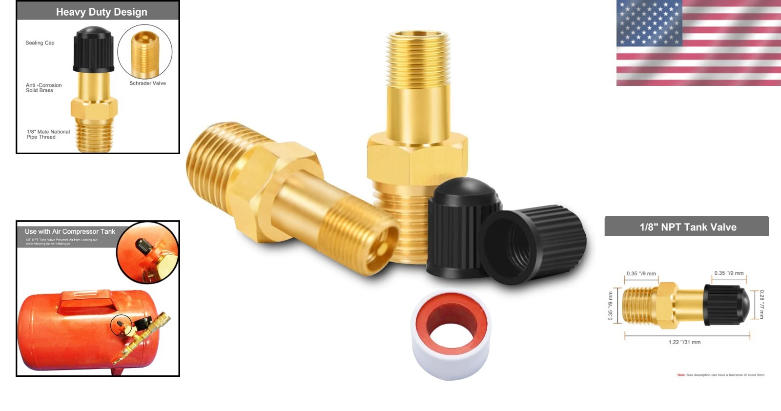 Versatile 1/8″ NPT Tank Valve – Brass Construction with Schrader Design (2-Pack)