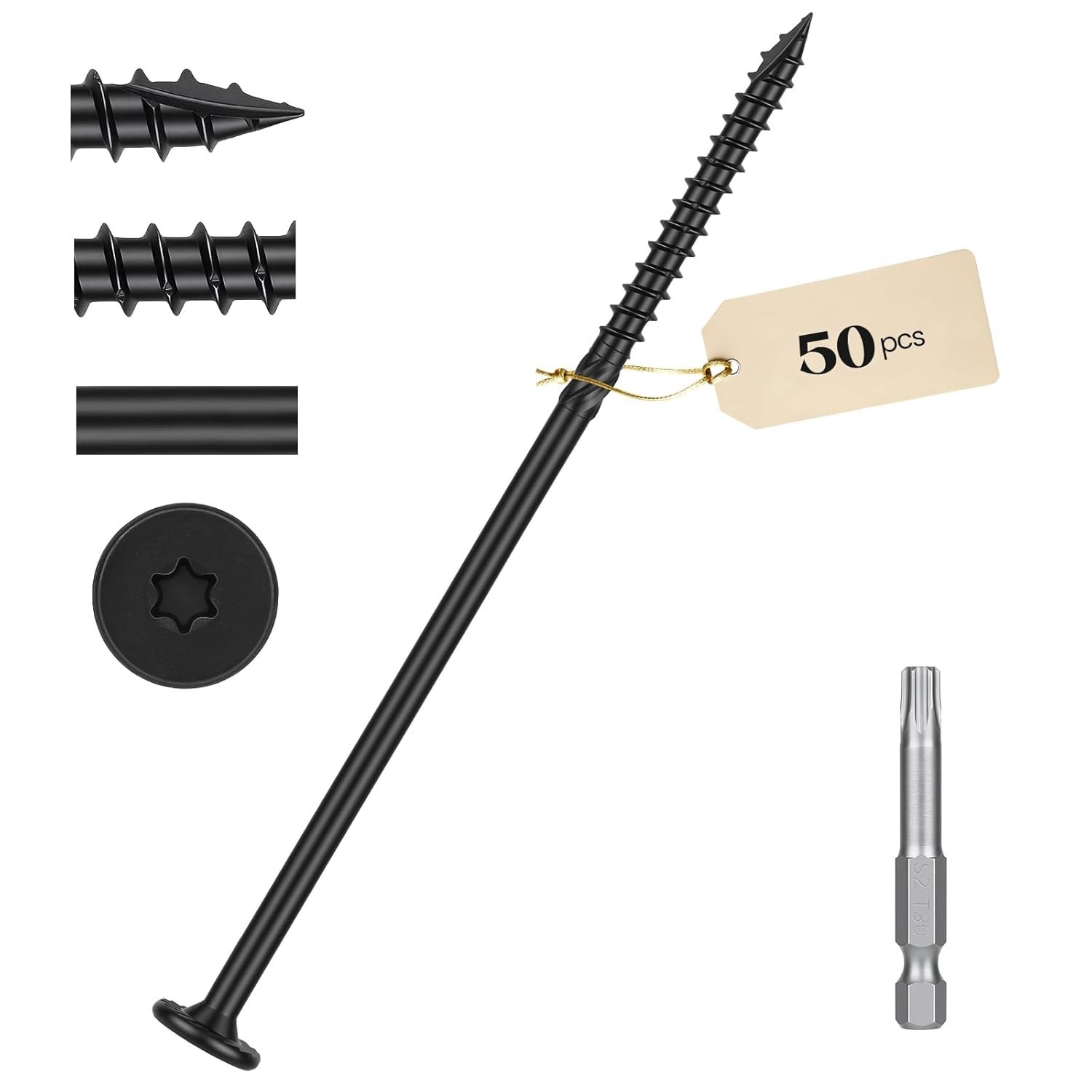 #14 x 6 inch Star Drive Deck Wood Screws, Heavy Duty Decking Timber T30 Torx 50X