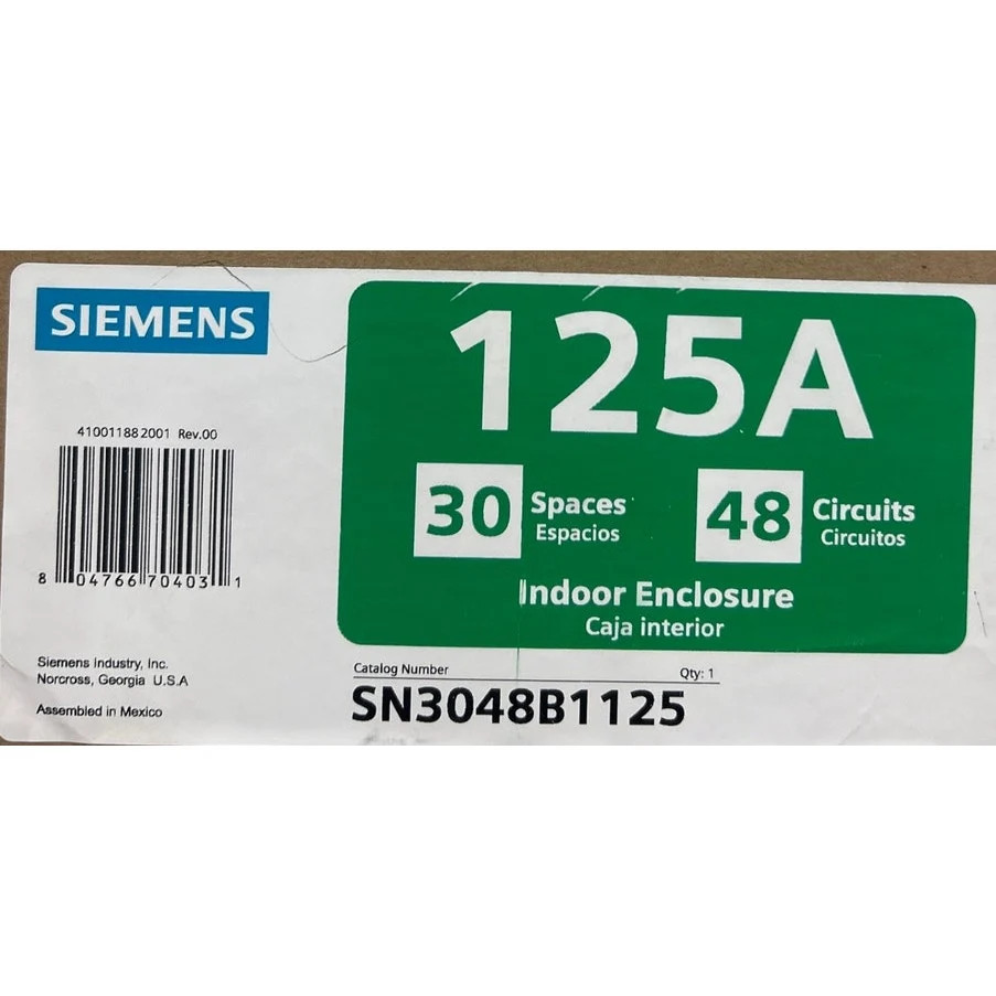 New Siemens 125A 30 Space 48 Circuit Main Breaker Indoor Electric Load Panel