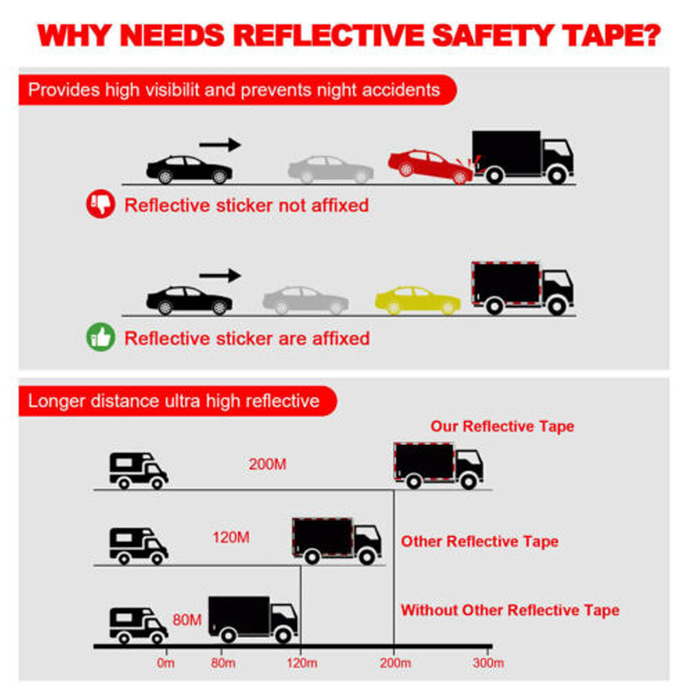 Reflective Safety Tape Waterproof Red and White Adhesive for Trailer Cars Trucks