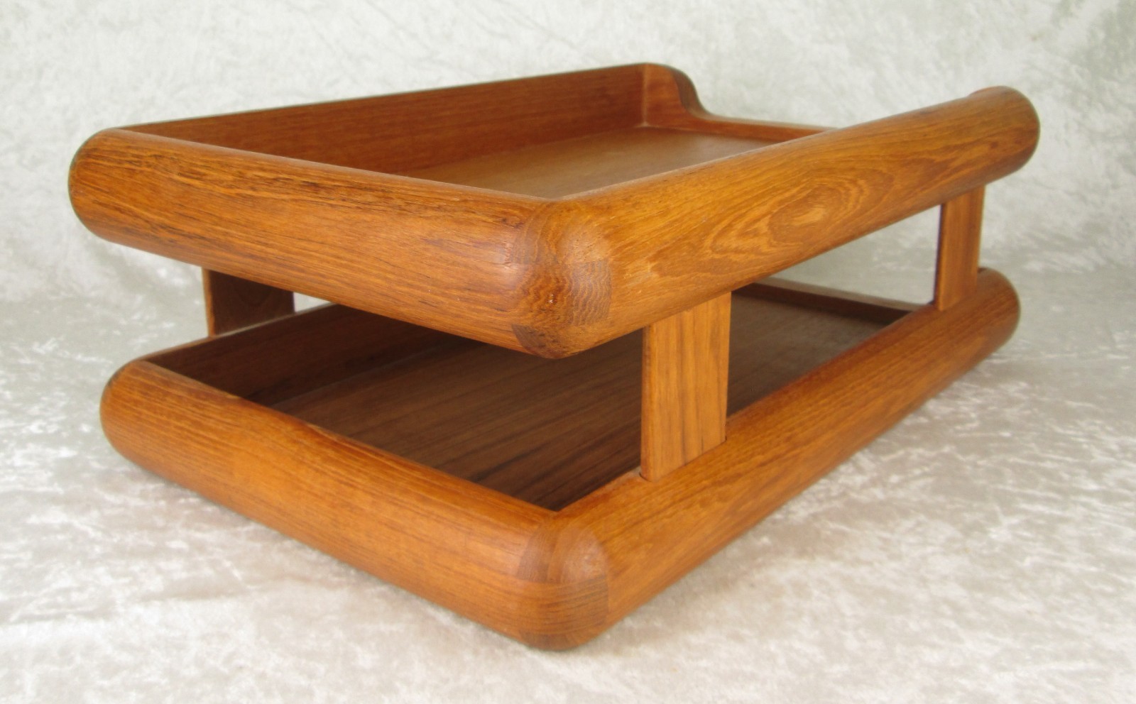 Kalmar Teak Double Letter Desk Tray Danish Modern 10-3/4 inch Wide x 16-1/4 Deep