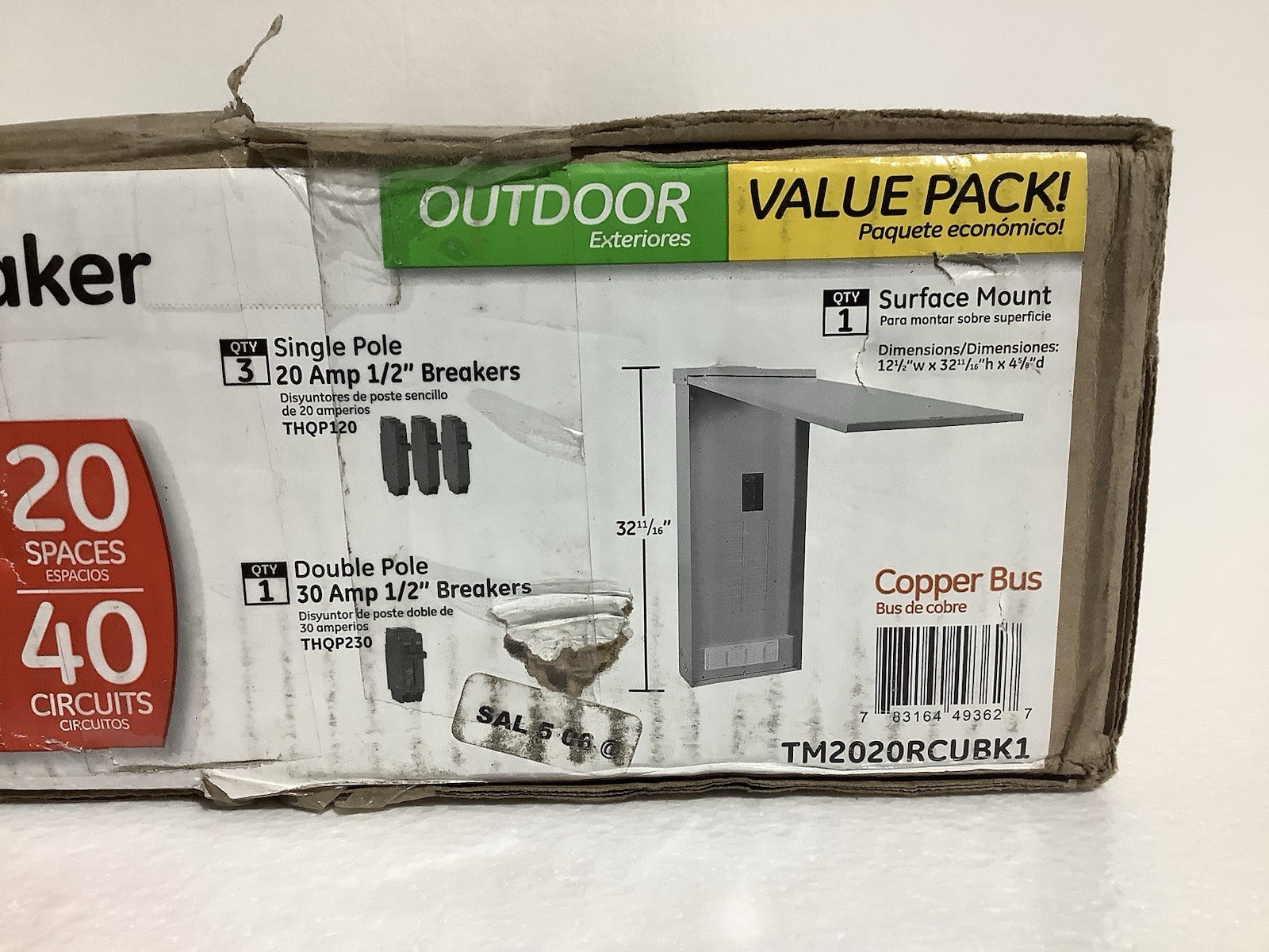 GE Main Breaker TM2020C80K 200 Amp 20 Space Indoor Load Center w/ Breaker Kit