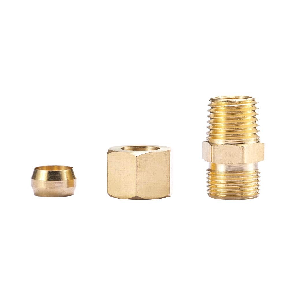 5 Pack Brass Compression Fittings – 1/4″ OD x 1/4″ NPT Male Couplers