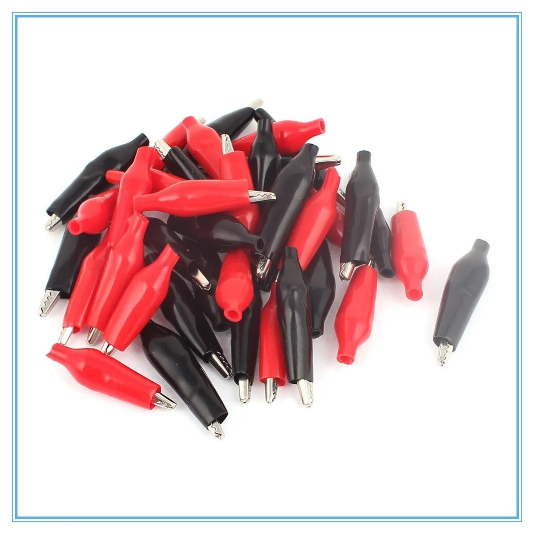 20pcs Black Red Soft Plastic Coated Testing Probe Aligator Clips Crocodile P2001