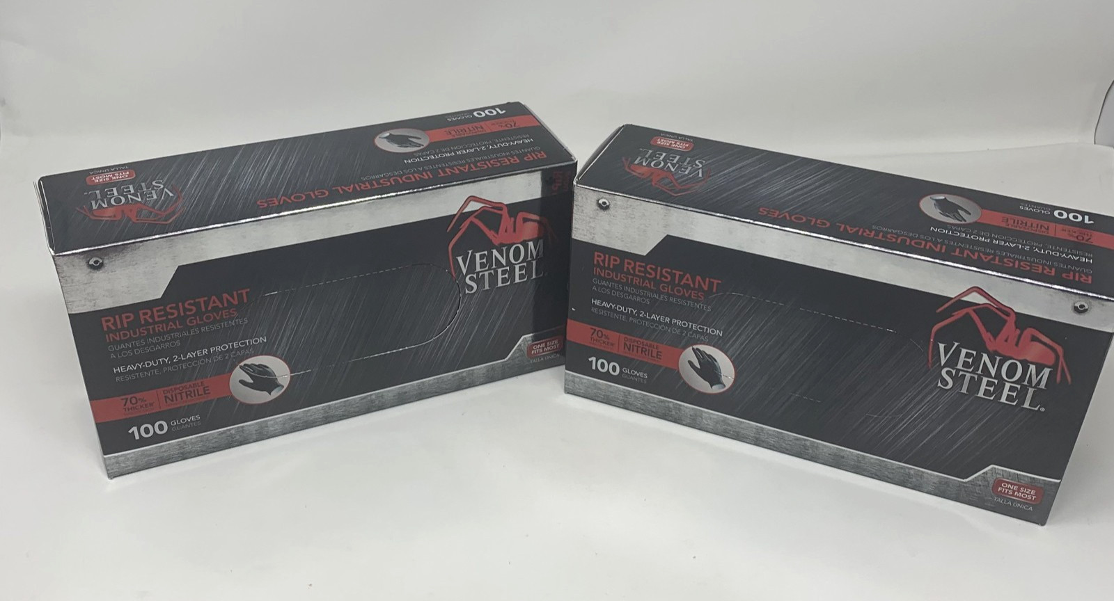 VENOM STEEL Nitrile Gloves Rip Resistant One Size Fits Most 2 Pack 100 each box