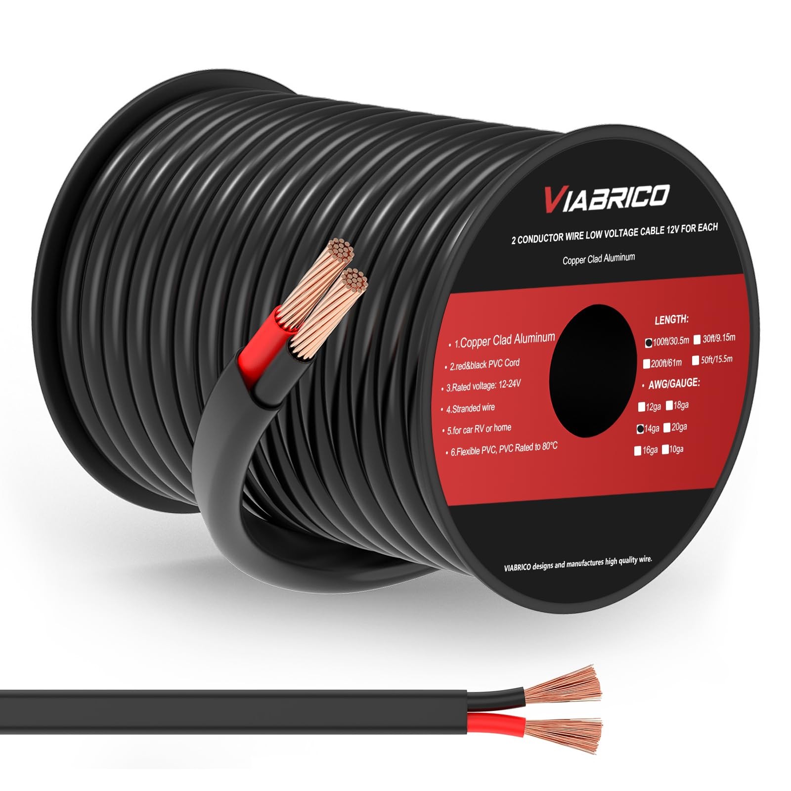 14 Gauge 2 Conductor Electrical Wire, 14 AWG 2.08mm PVC Cord, 12V/24V DC Low …