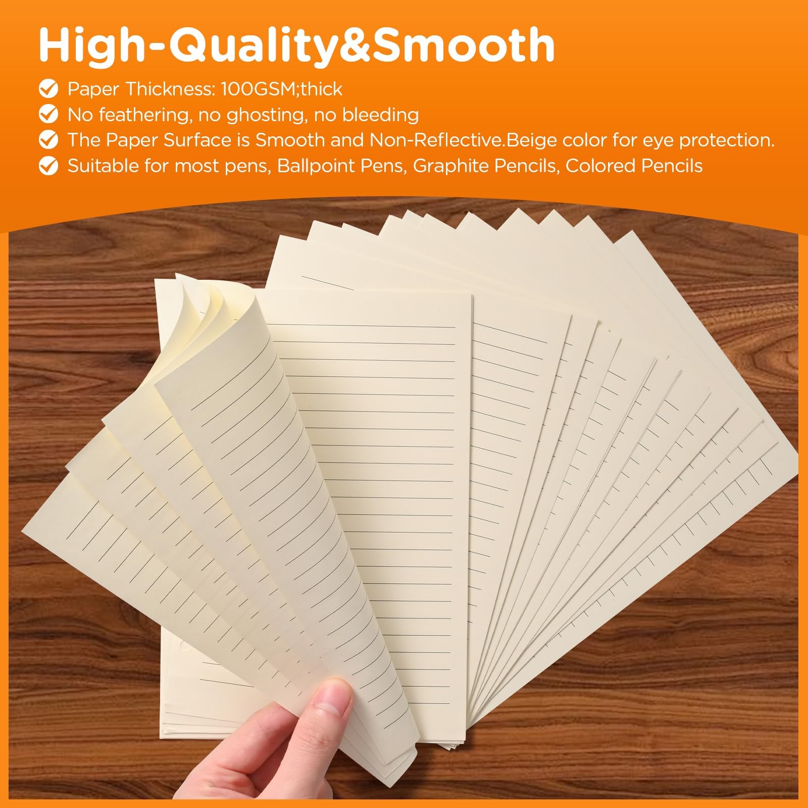 A6 6-Hole Lined Refill Paper(Pre-Punched) – 100gsm Thick Beige Paper, Fountai…