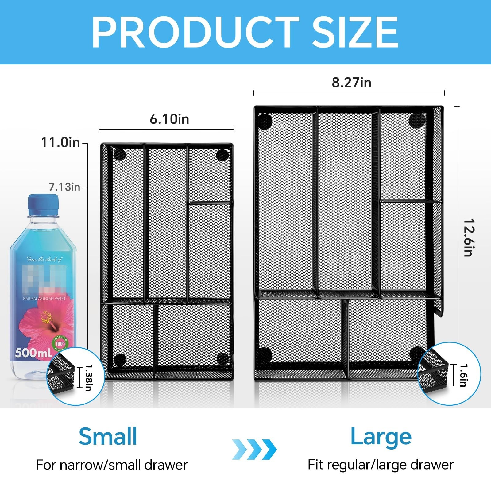 6-Compartment Desk Drawer Organizer Tray – Metal Mesh Office & Kitchen Storage S